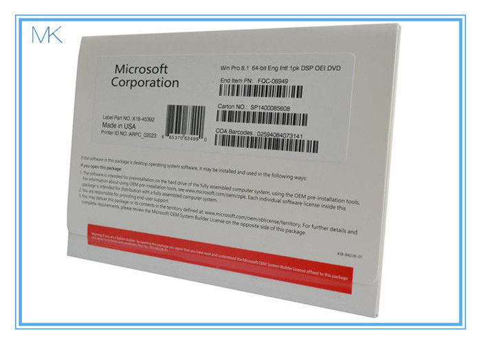 Windows original 8,1 paquet d'OEM de clé de produit de 64 bits avec la carte principale de DVD