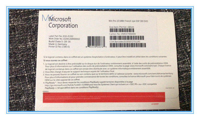 Expédition internationale express Windows 10 Pro Box de vente au détail FQC-08981 Options d'installation 32 bits ou 64 bits