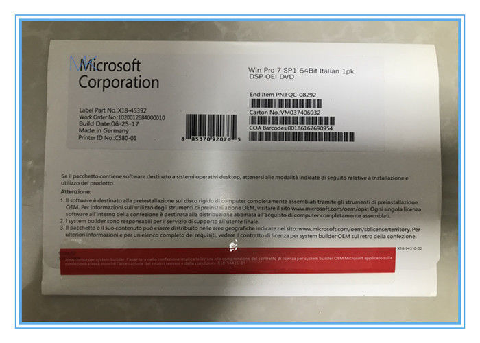 FQC - 08929 Microsoft Windows 7 pro 2GB de langue italienne en ligne RAM pour 64-bit